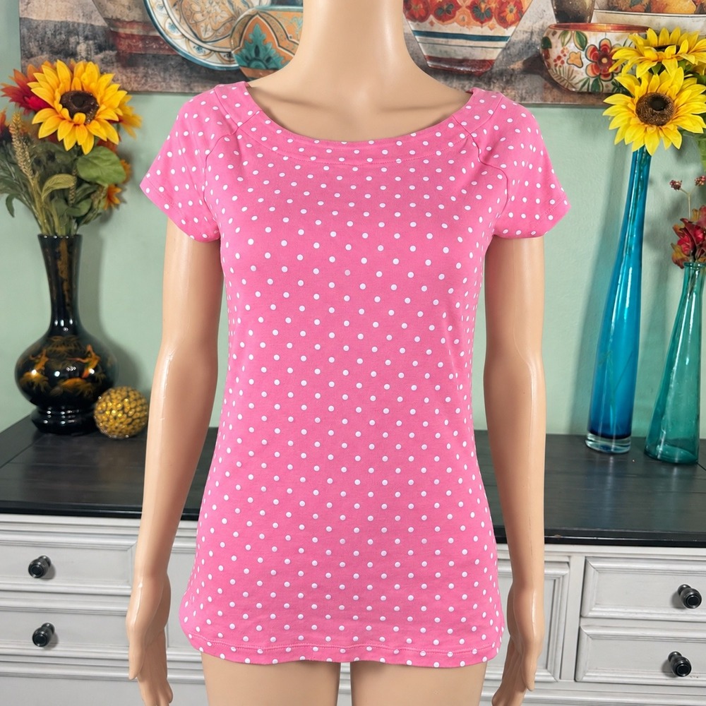 Lauren Ralph Lauren Pink Polka Dot Top Preppy Twee Retro Feminine Short Sleeve